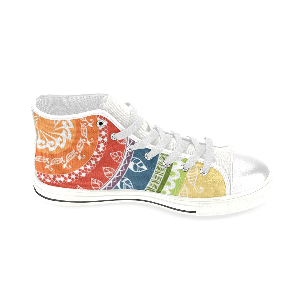 Men's White Folksy Mandala Print Canvas High Top Shoes