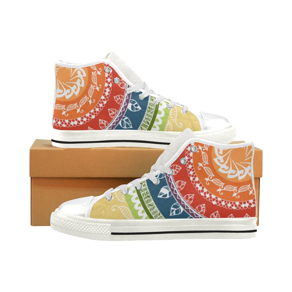 Men's White Folksy Mandala Print Canvas High Top Shoes