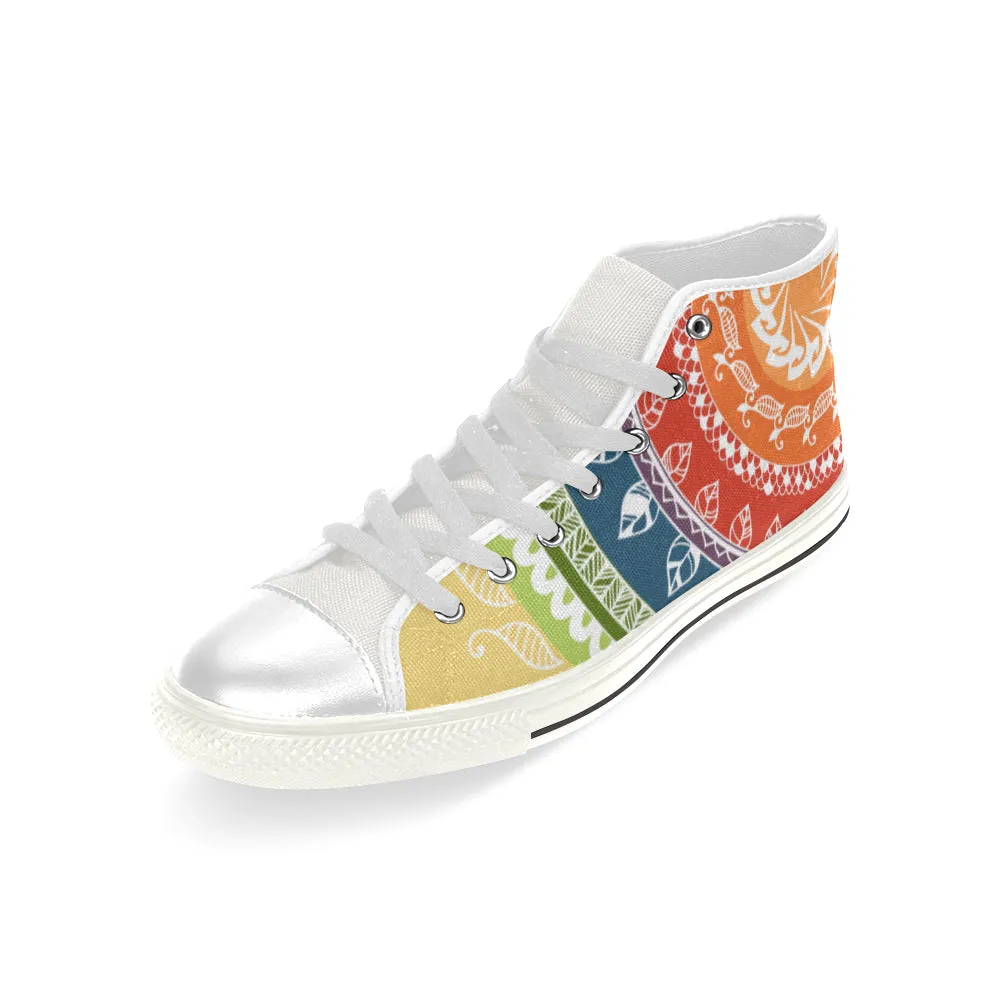 Men's White Folksy Mandala Print Canvas High Top Shoes