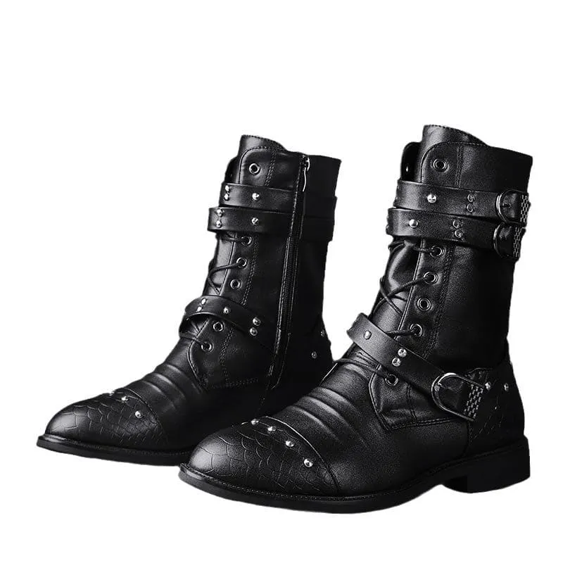 Mid Length Pu Leather Boots for Ceremonial and Motorcycle Rides