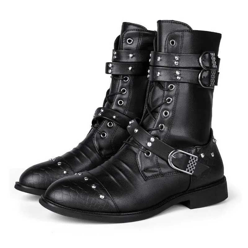 Mid Length Pu Leather Boots for Ceremonial and Motorcycle Rides