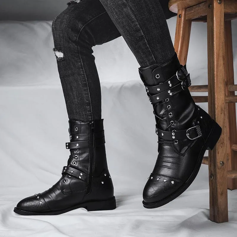 Mid Length Pu Leather Boots for Ceremonial and Motorcycle Rides