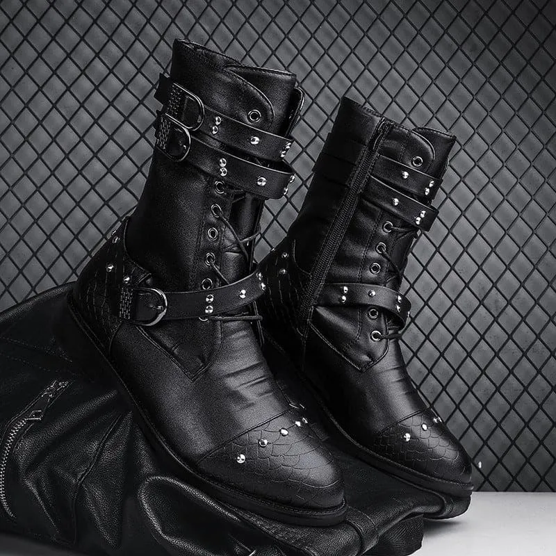 Mid Length Pu Leather Boots for Ceremonial and Motorcycle Rides