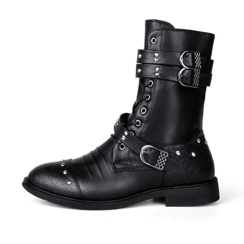 Mid Length Pu Leather Boots for Ceremonial and Motorcycle Rides