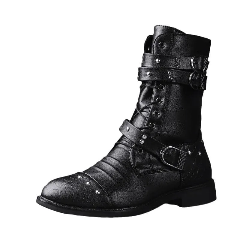 Mid Length Pu Leather Boots for Ceremonial and Motorcycle Rides