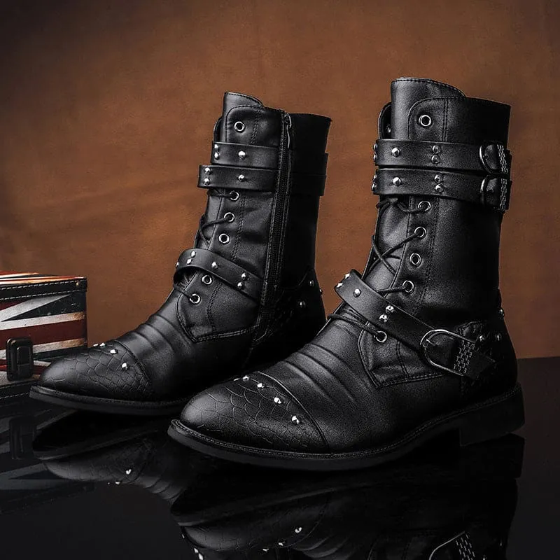 Mid Length Pu Leather Boots for Ceremonial and Motorcycle Rides