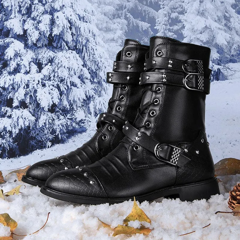 Mid Length Pu Leather Boots for Ceremonial and Motorcycle Rides