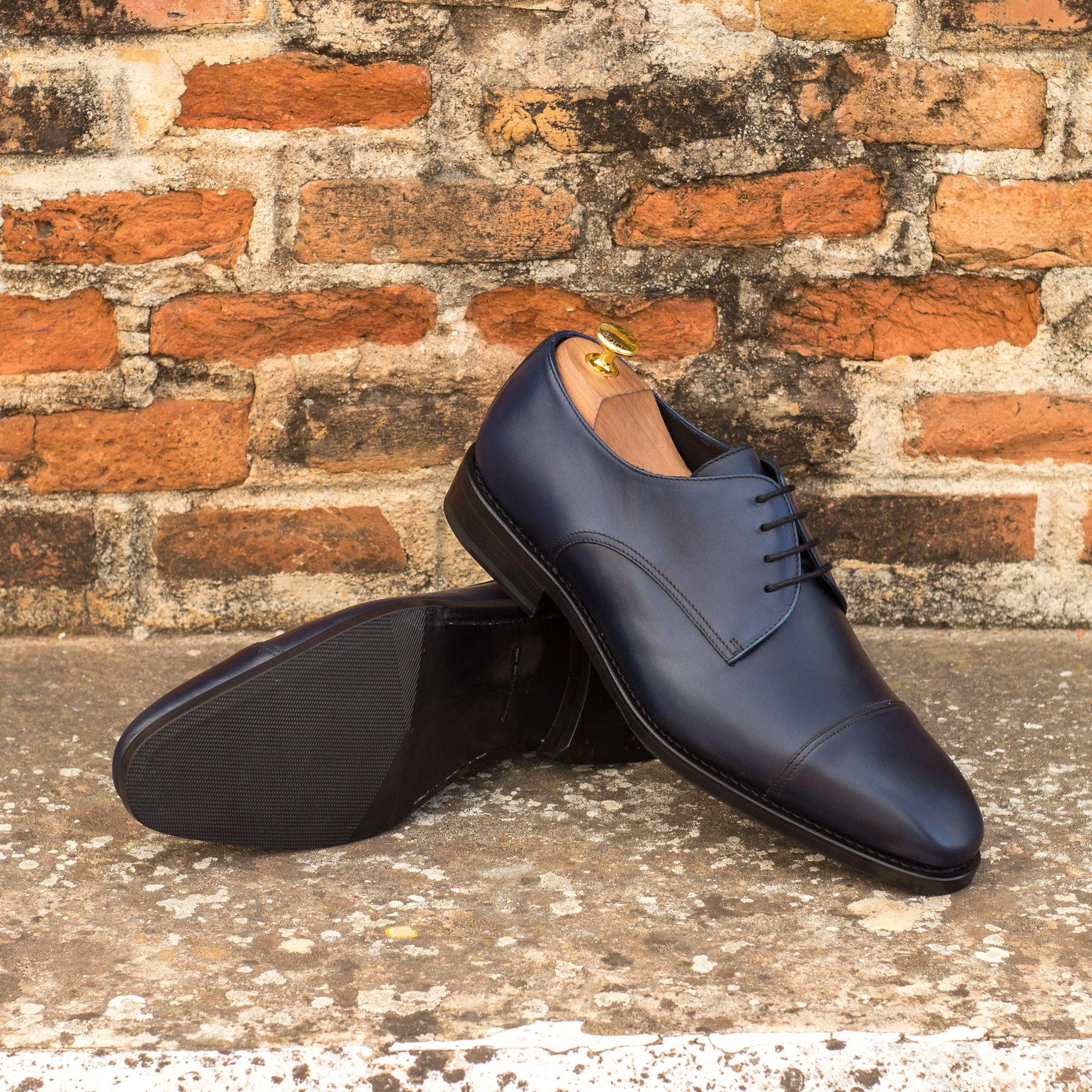 Navy Calf Leather Derby Shoes