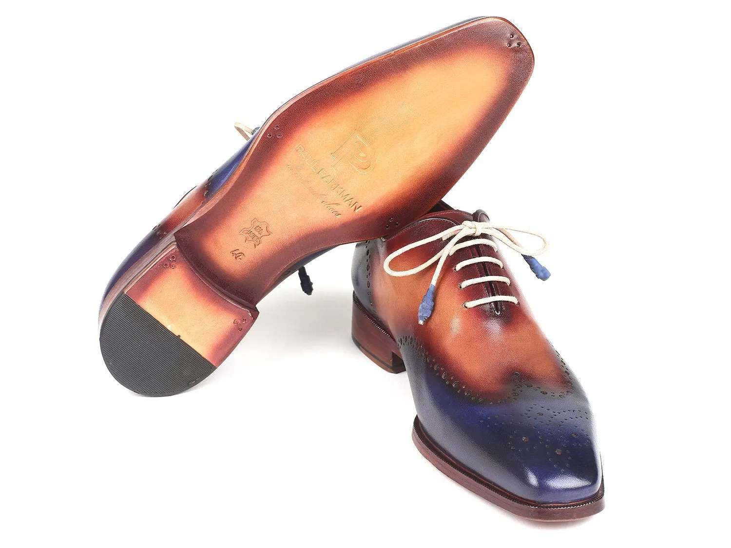 Paul Parkman Blue & Camel Wingtip Oxfords (ID#097BX11)