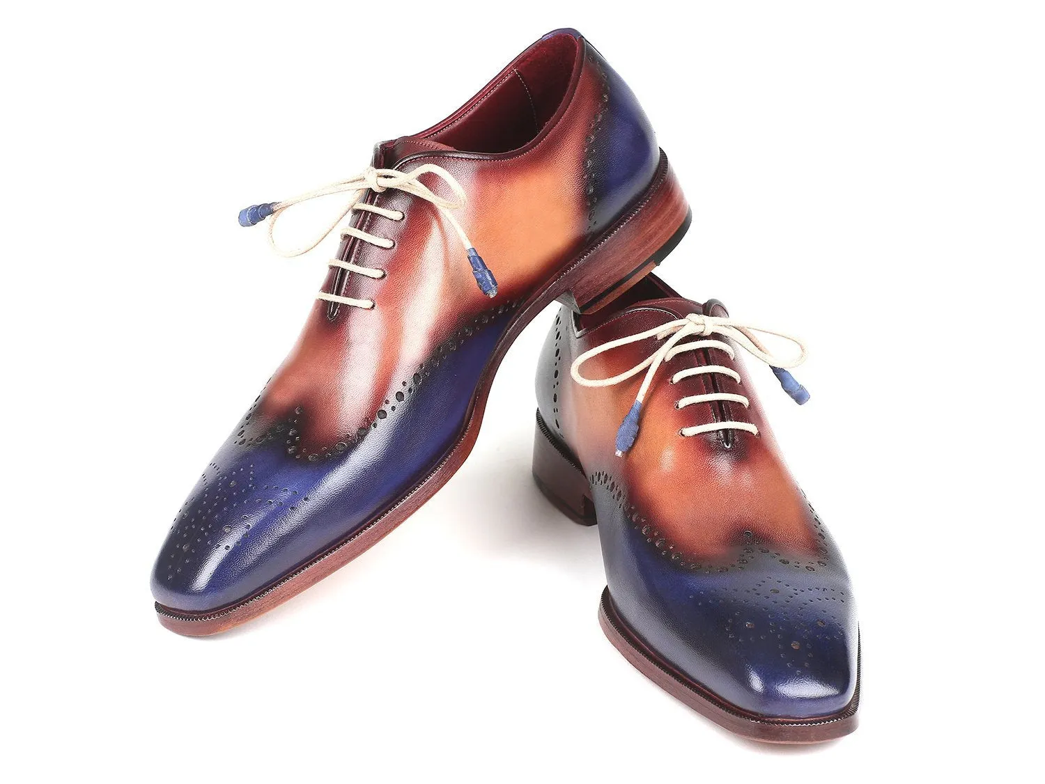 Paul Parkman Blue & Camel Wingtip Oxfords (ID#097BX11)