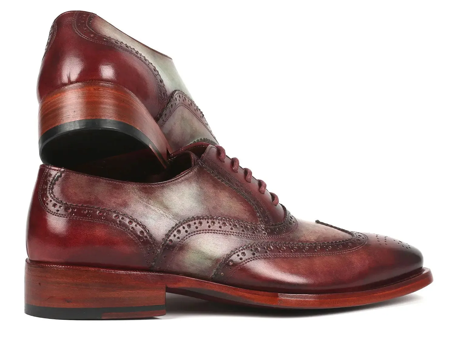 Paul Parkman Goodyear Welted Men's Two Tone Wingtip Oxfords in Green & Bordeaux