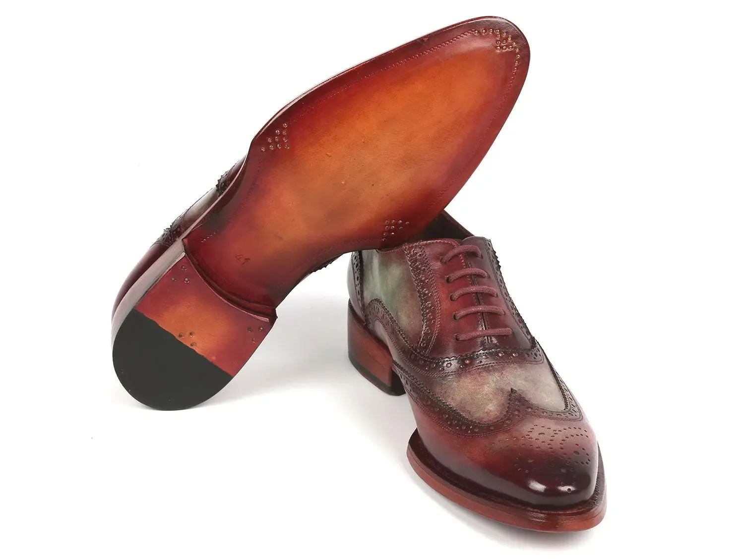 Paul Parkman Goodyear Welted Men's Two Tone Wingtip Oxfords in Green & Bordeaux