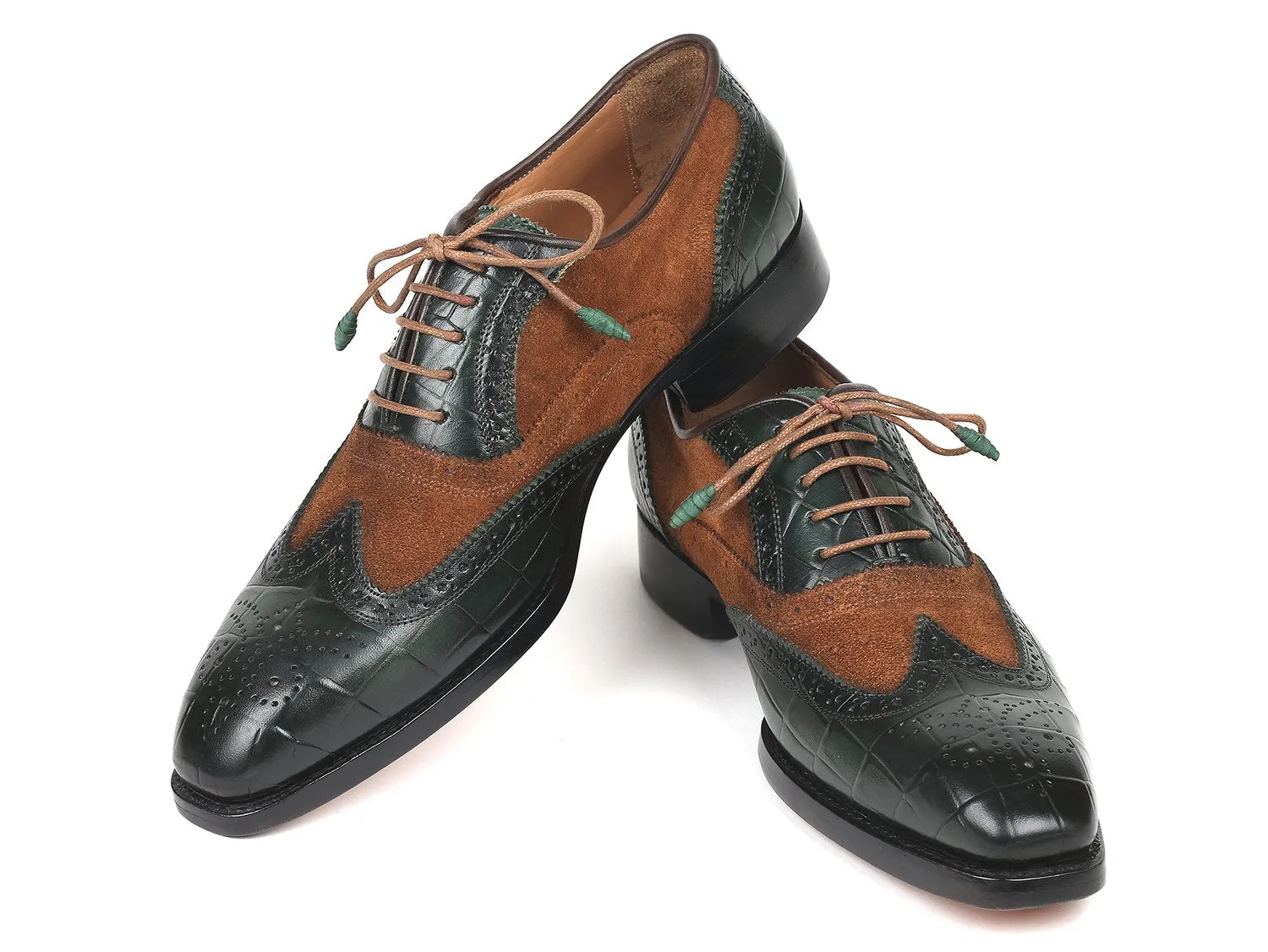 Paul Parkman Goodyear Welted Wingtip Oxfords in Brown & Green