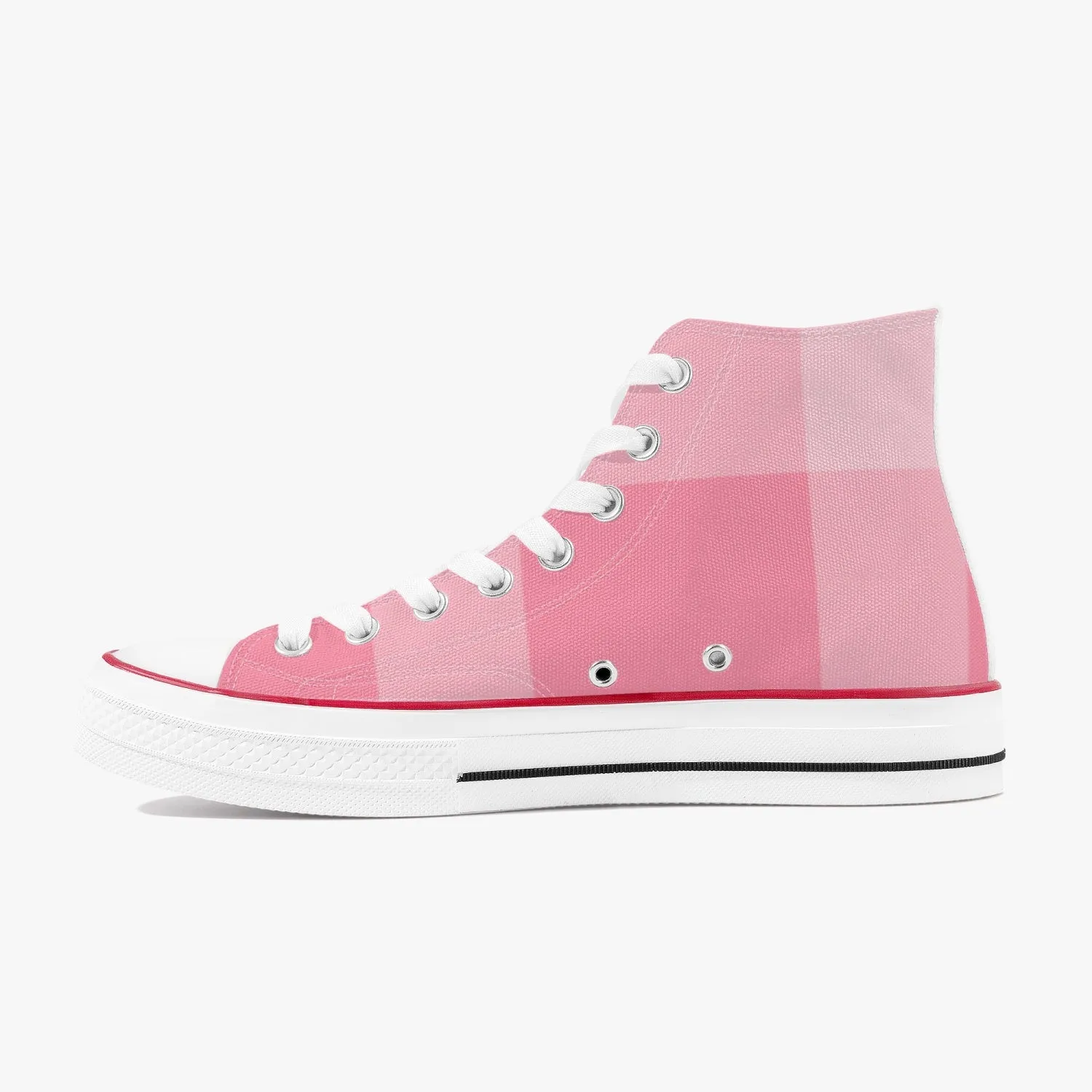 Pink Checkers | High-Top Canvas Shoes - White