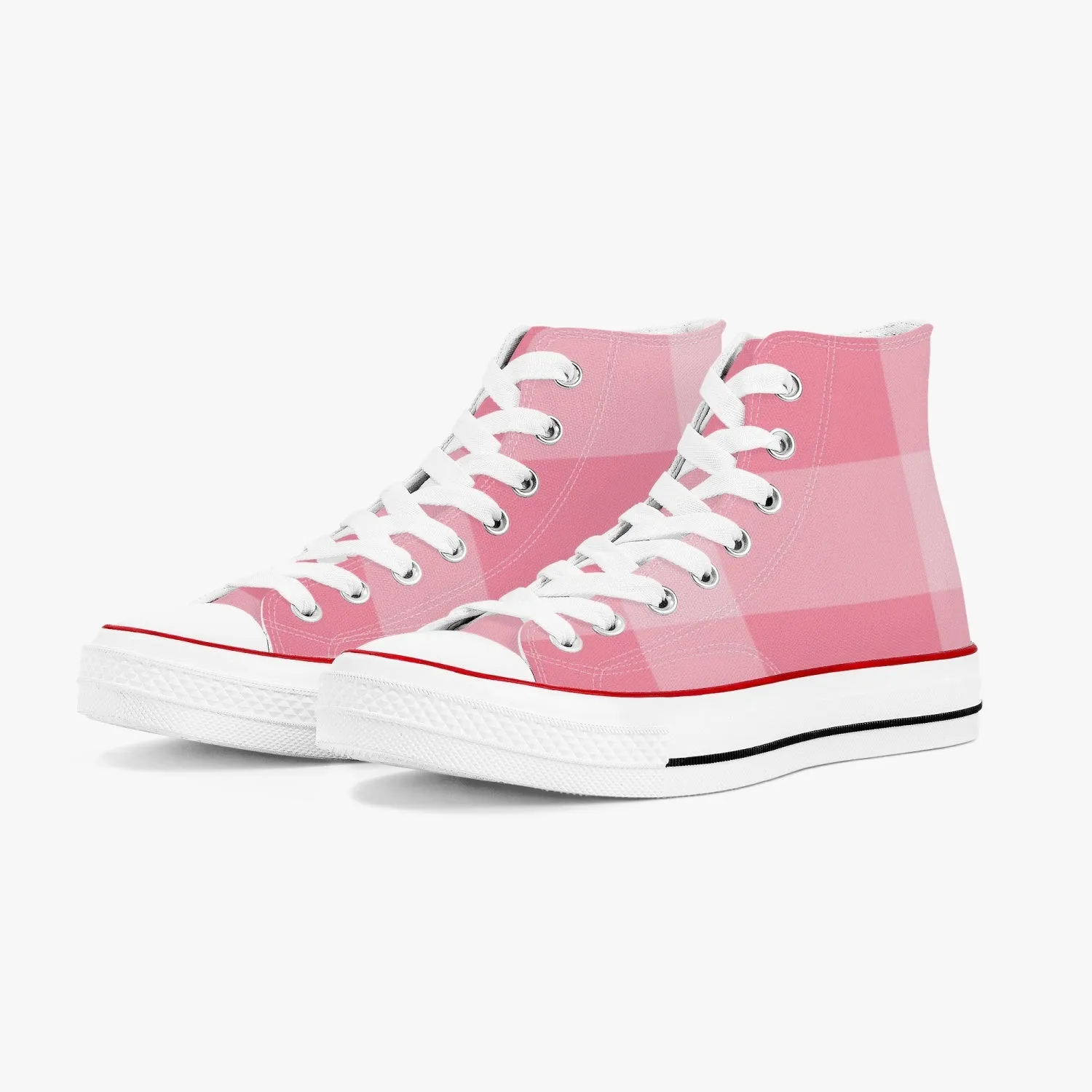 Pink Checkers | High-Top Canvas Shoes - White