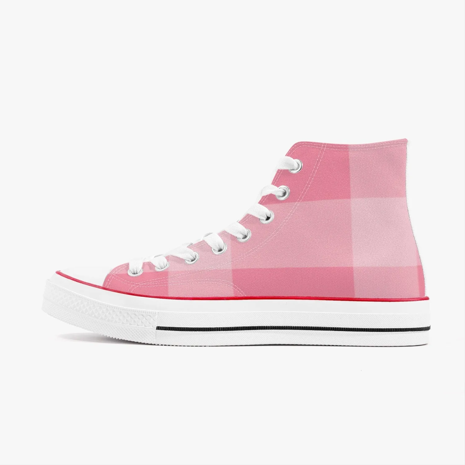 Pink Checkers | High-Top Canvas Shoes - White