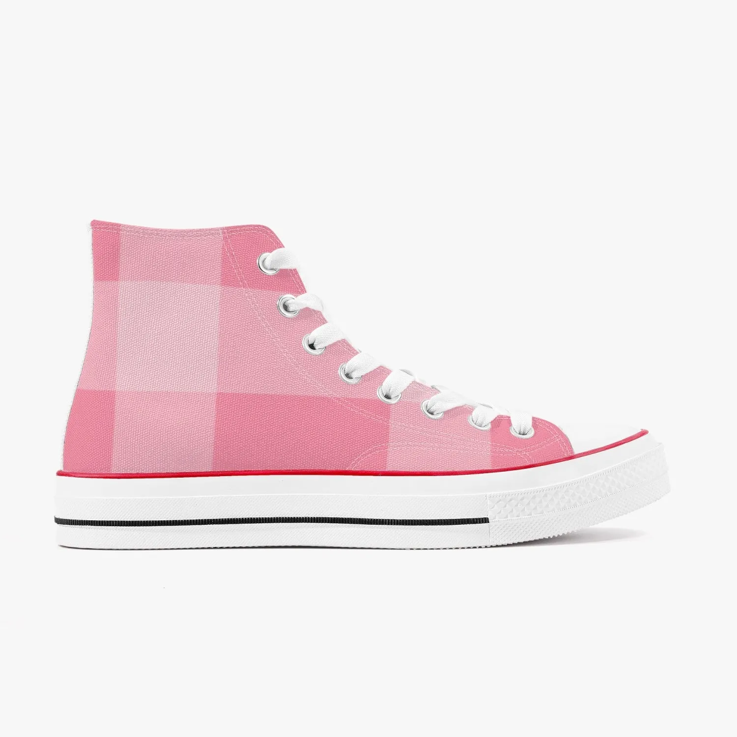 Pink Checkers | High-Top Canvas Shoes - White