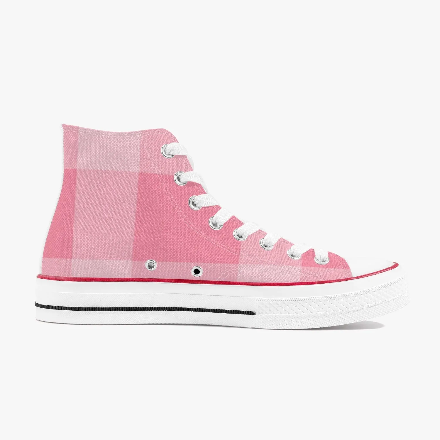 Pink Checkers | High-Top Canvas Shoes - White