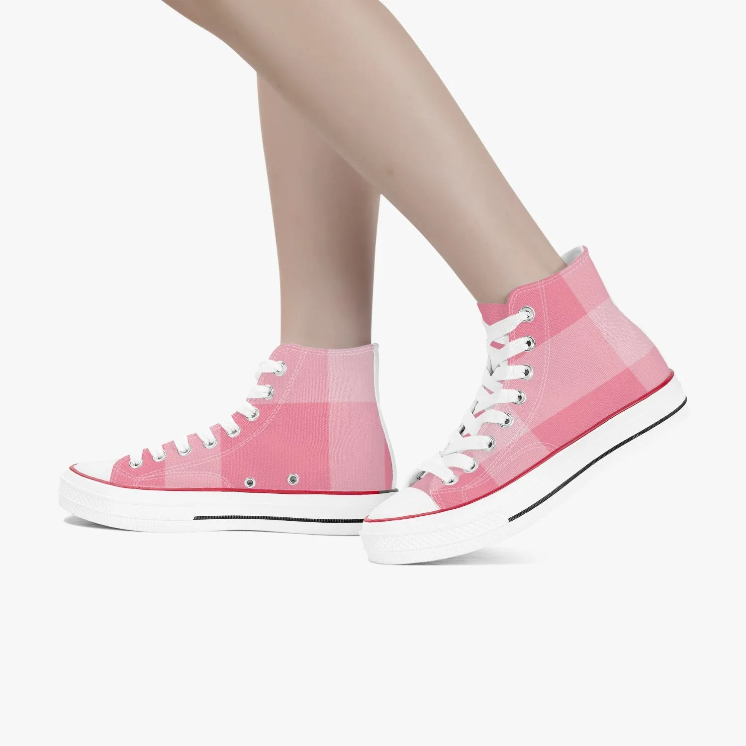 Pink Checkers | High-Top Canvas Shoes - White