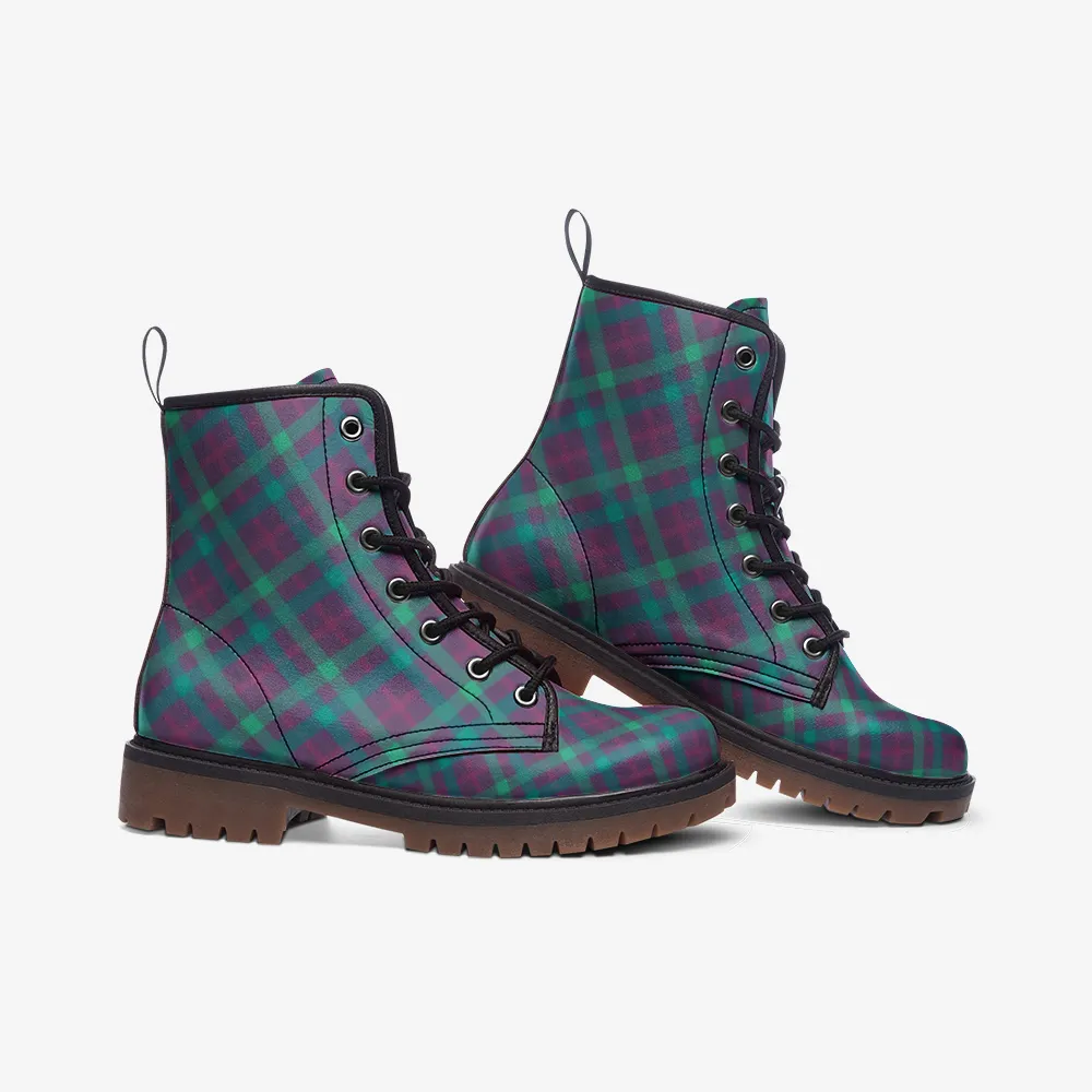 Purple & Green Tartan Lace Up Boots