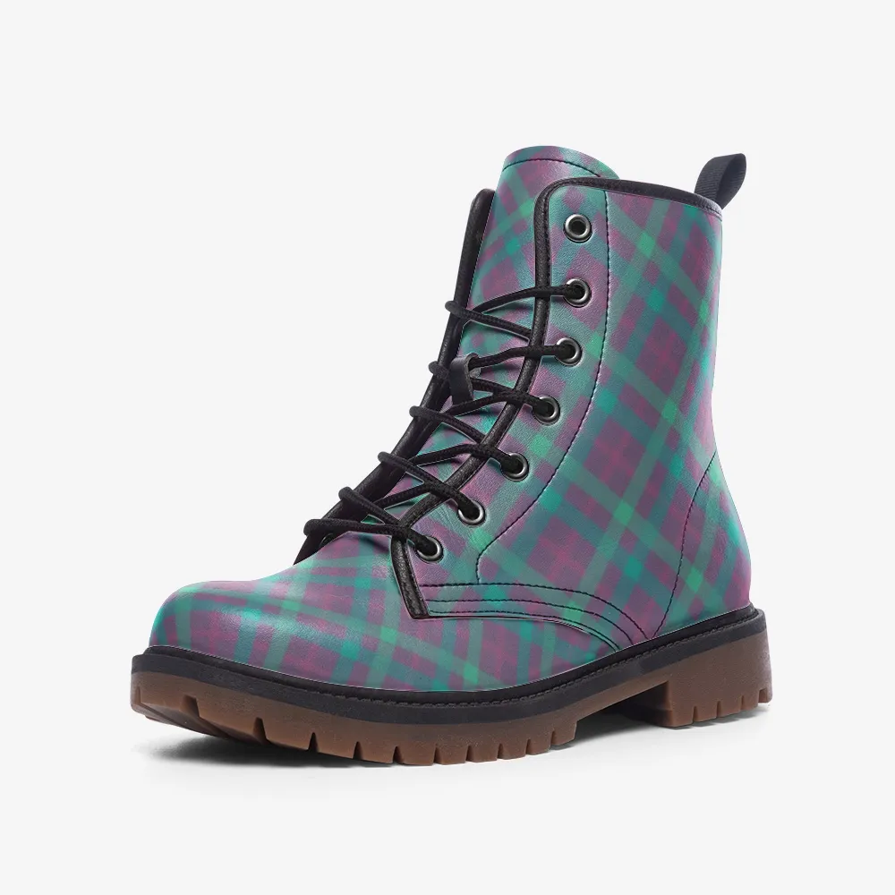 Purple & Green Tartan Lace Up Boots