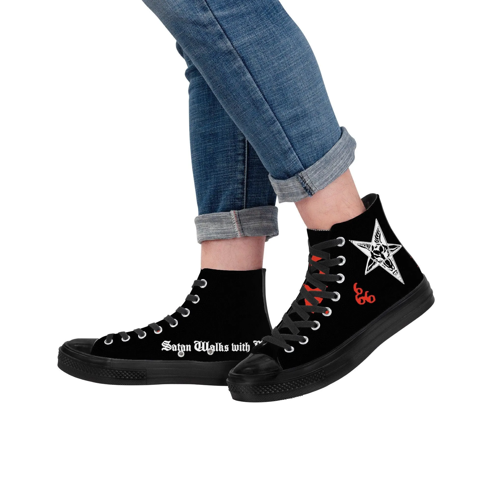 Satan Walk with Me High Top Canvas Shoes - Black