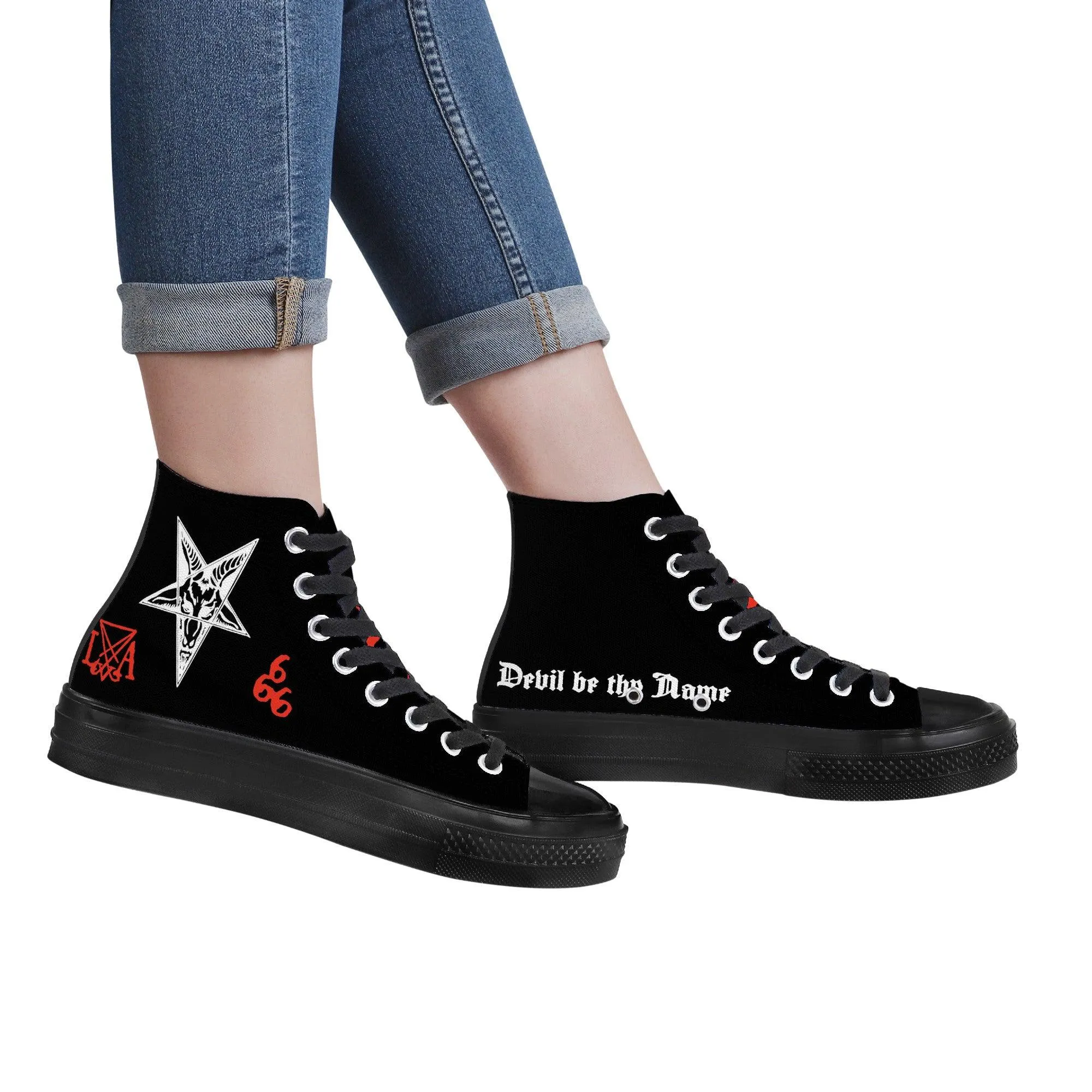 Satan Walk with Me High Top Canvas Shoes - Black