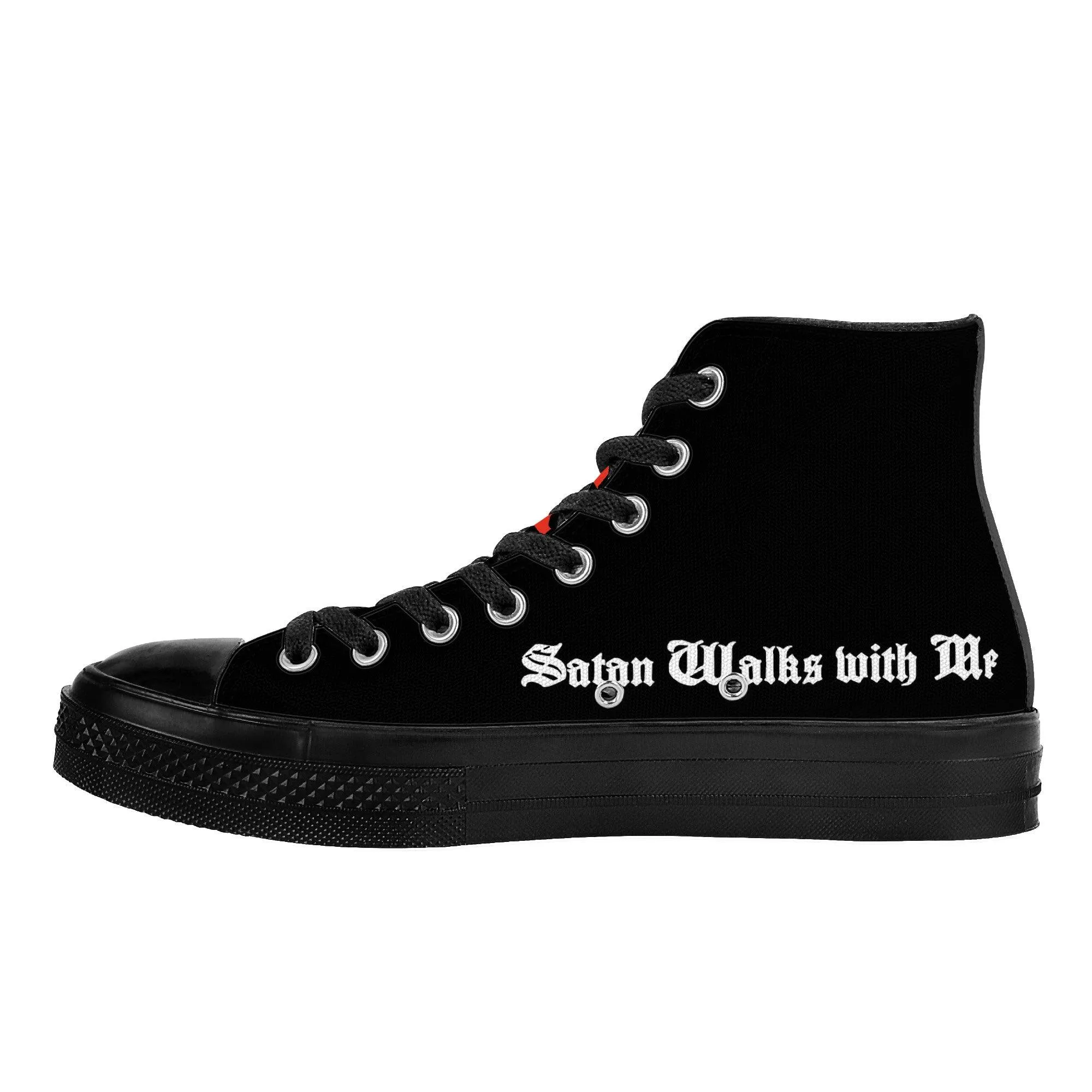 Satan Walk with Me High Top Canvas Shoes - Black