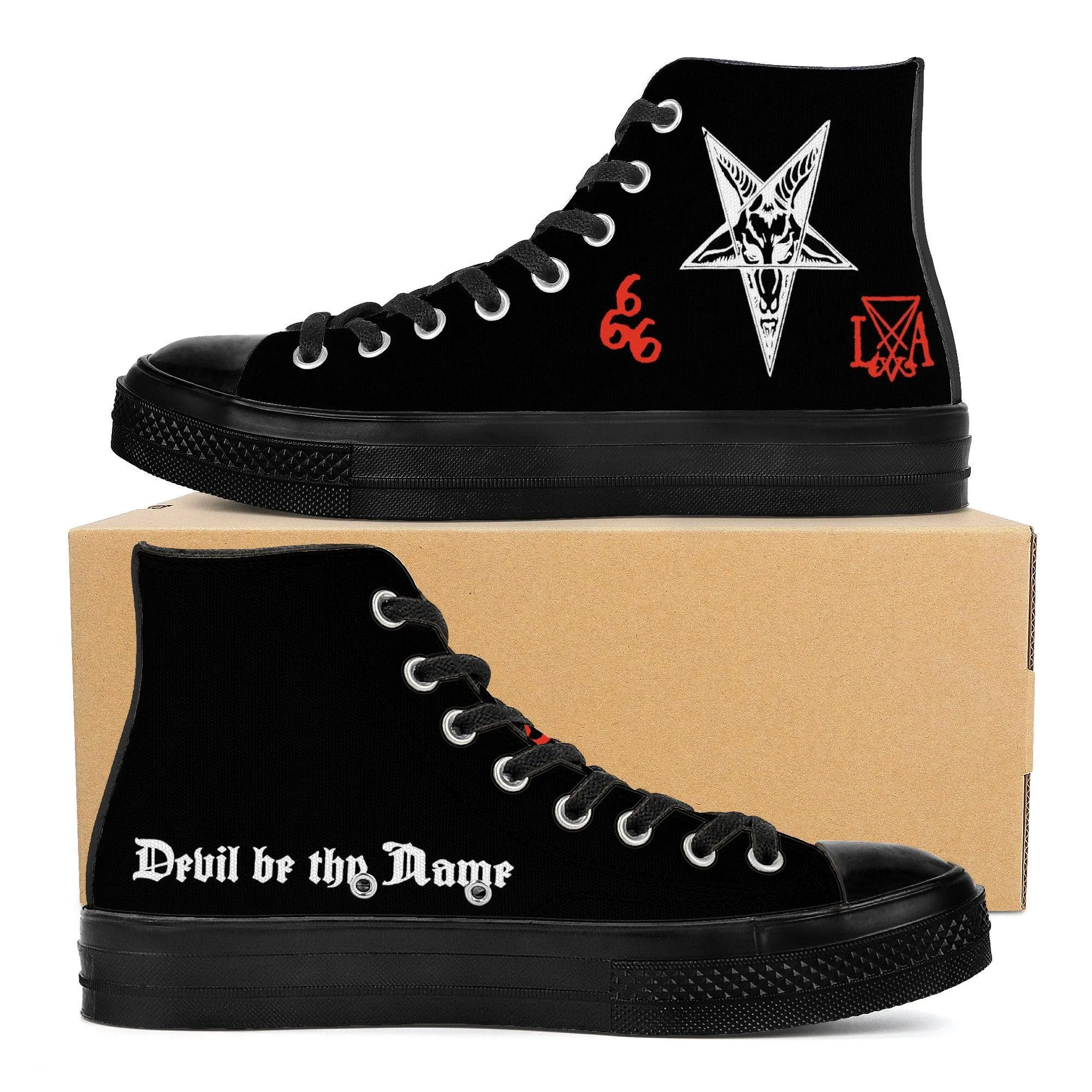 Satan Walk with Me High Top Canvas Shoes - Black