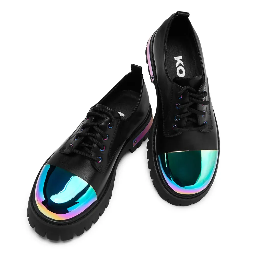 Shelob Men's Iridescent Metal Toe Cap Derby Shoes - Black-Size 11-Clearance