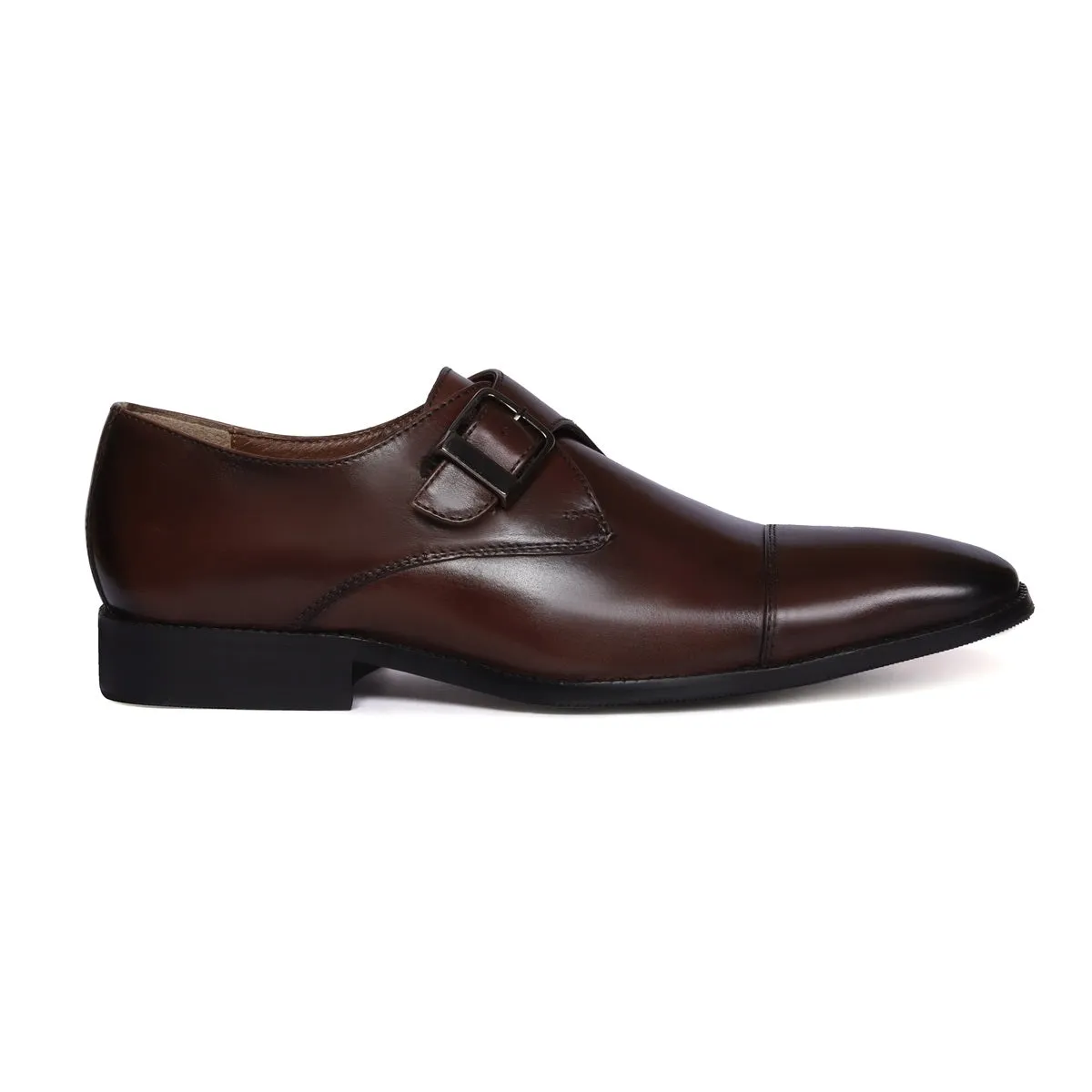 Single Monk Derby Style Dark Brown Genuine Leather Men's Formal Shoes