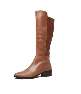 Tetley Cognac Leather Knee High Boots