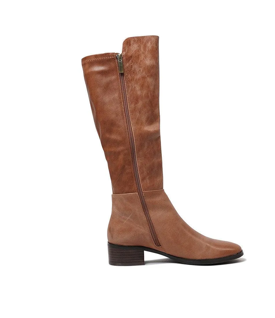 Tetley Cognac Leather Knee High Boots