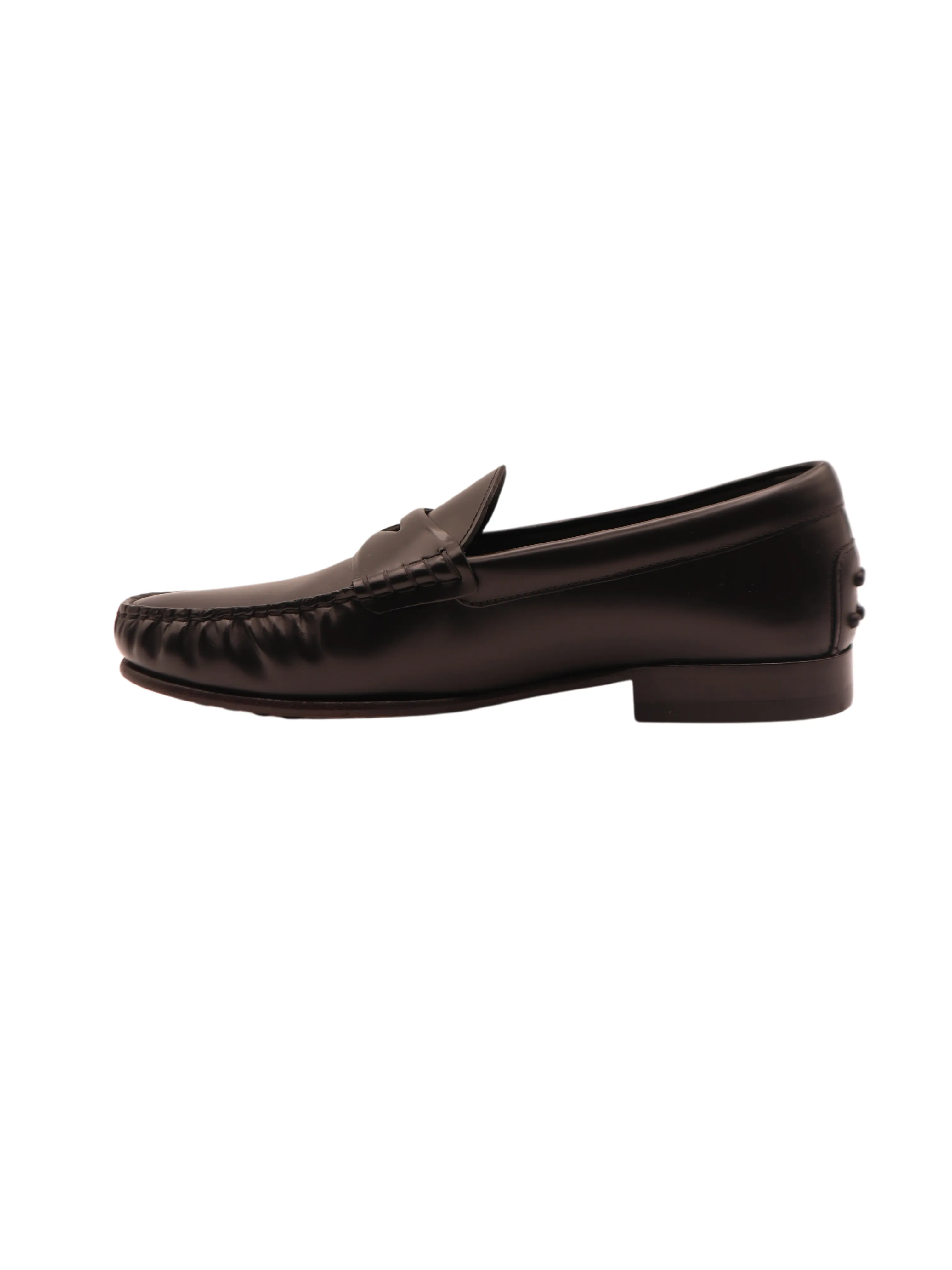 Tods Mens Black Leather Ruched Moccasino Penny Loafer