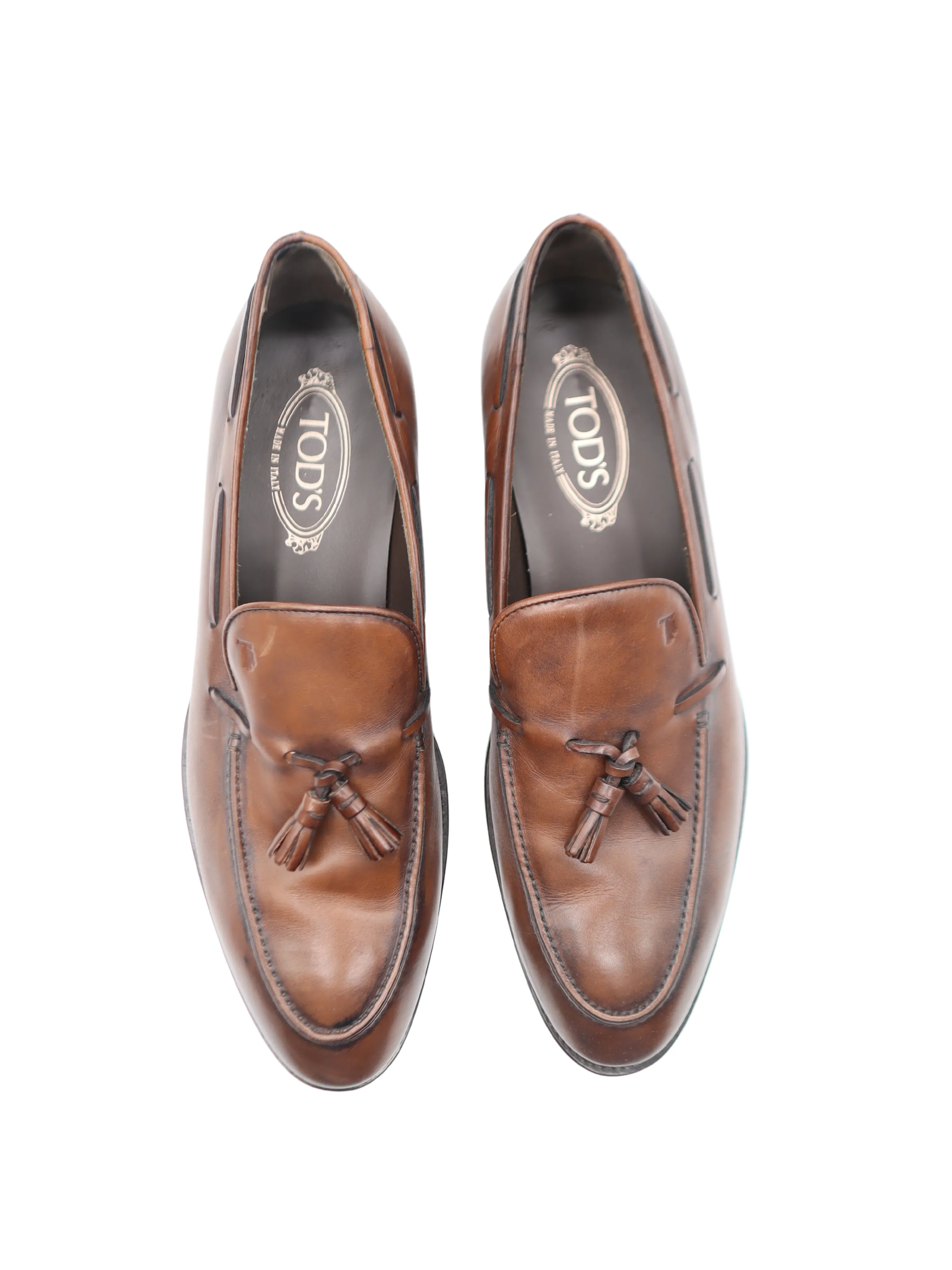 Tods Mens Brown Tassled Penny Loafers