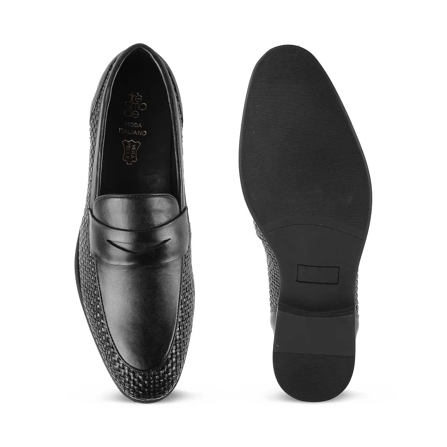 Tresmode Jim Black Men's Leather Penny Loafers