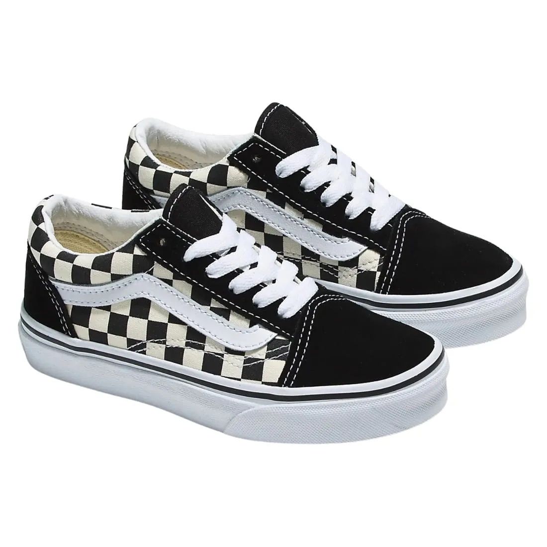 Vans Kids Old Skool Skate Shoes - (Primary Check) Black/White