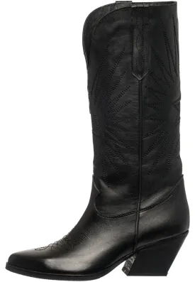 Western Block Heel Boots - Black