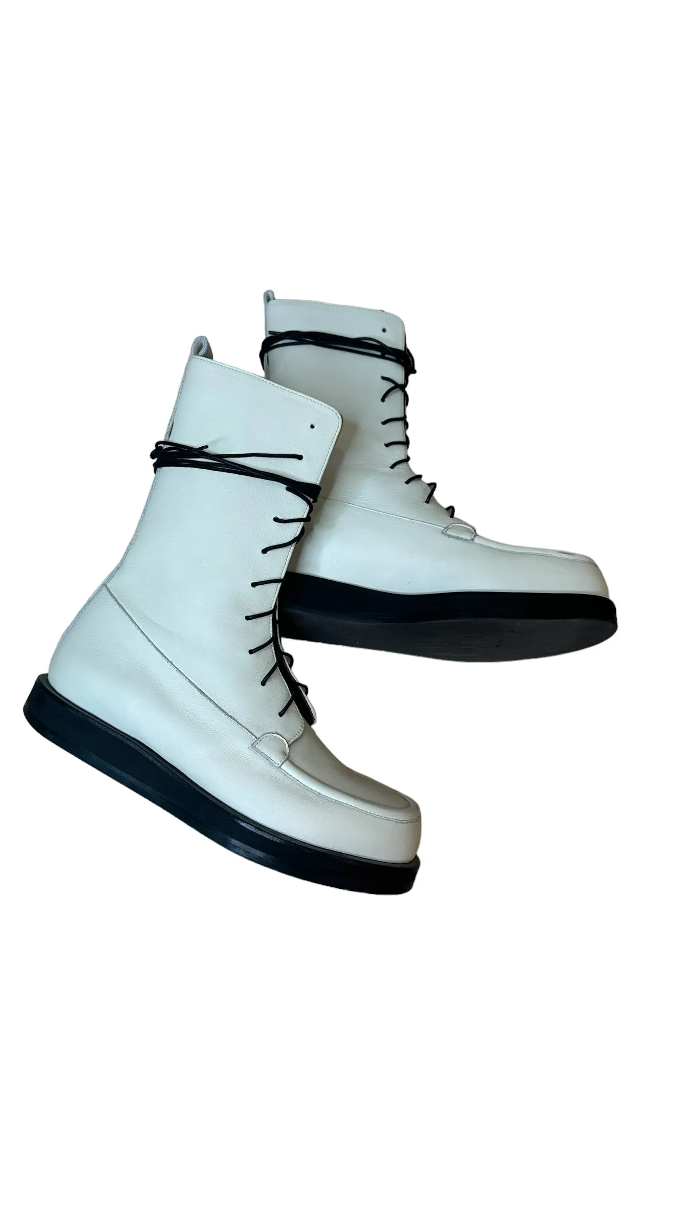 White Leather Boots - 9