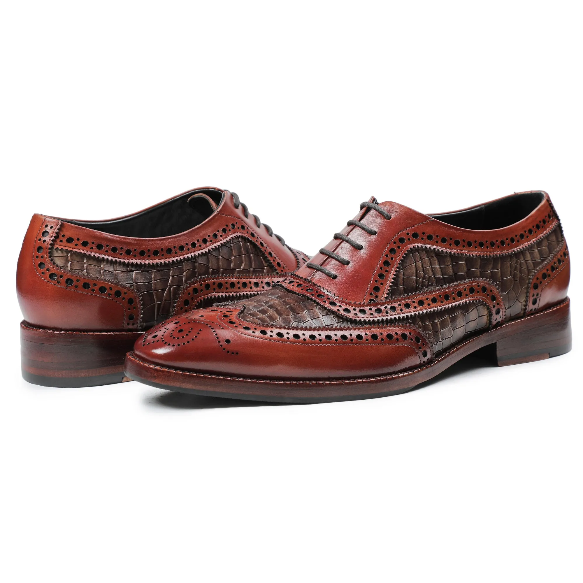 Wingtip Brogue Oxford- Croc Cognac