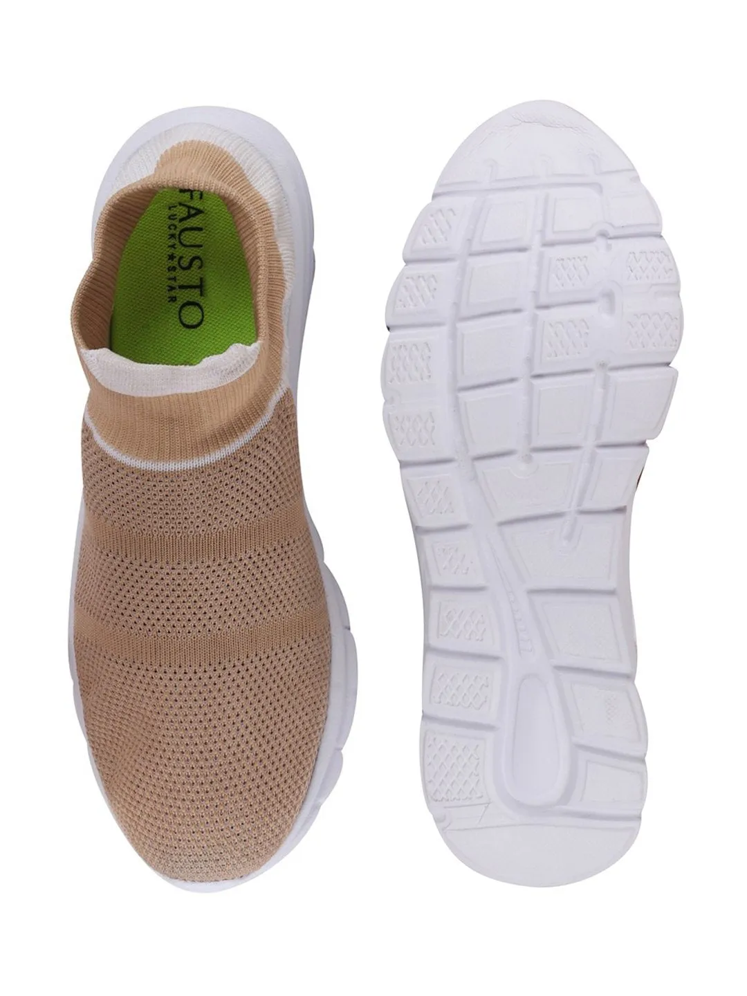 Women Beige Sports Slip-On Outdoor Walking Shoes