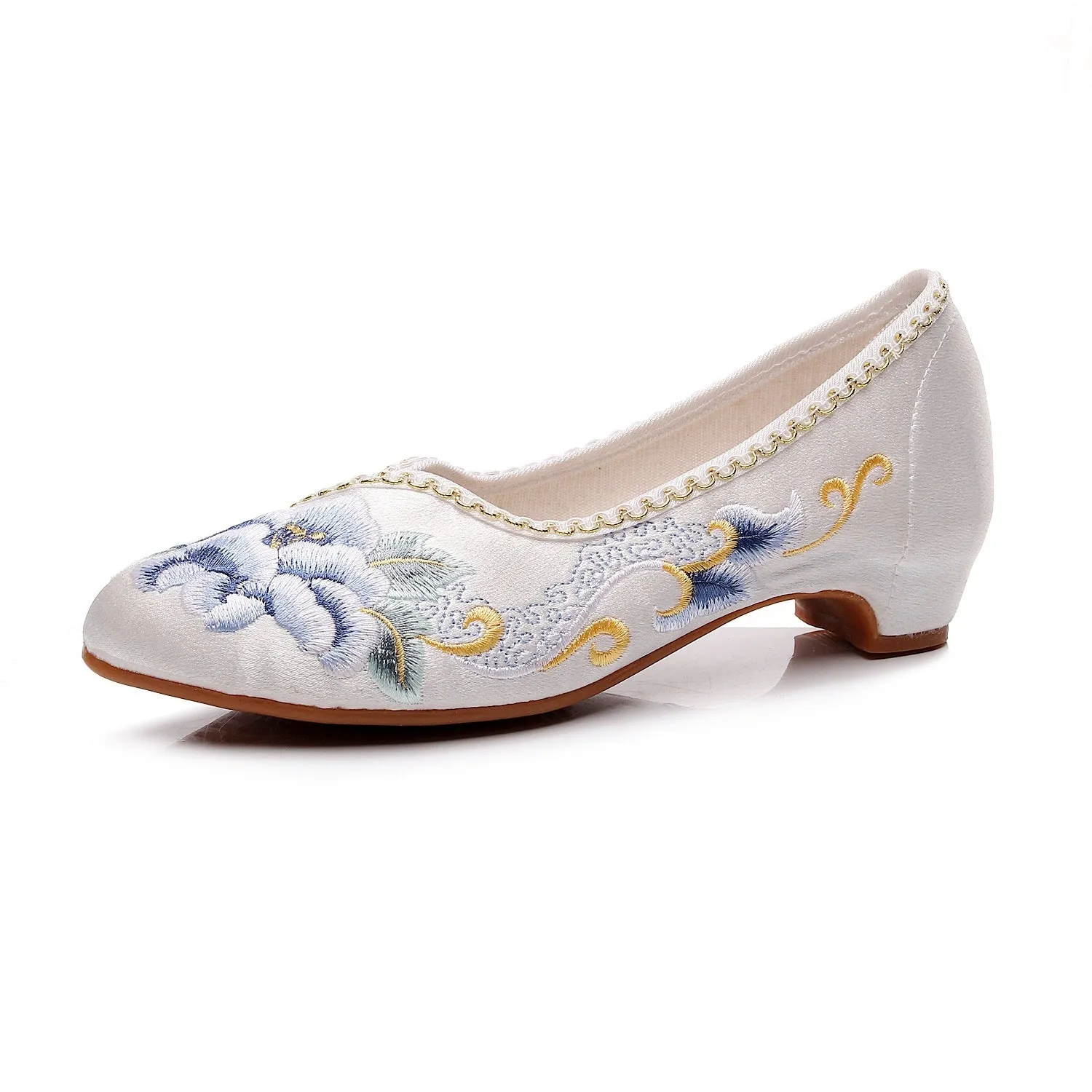 Women's Antique Pointed Old Beijing Mid Cloth Heels