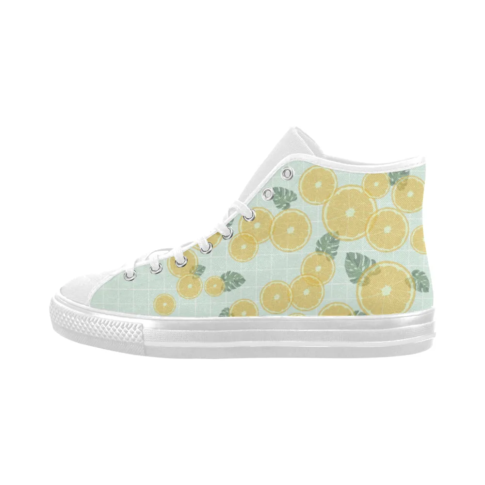 Women's Fizzy Lemons Print High Top Canvas Shoes