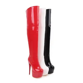 Women's Glossy Stitching Stiletto Heel Platform Over the Knee Boots