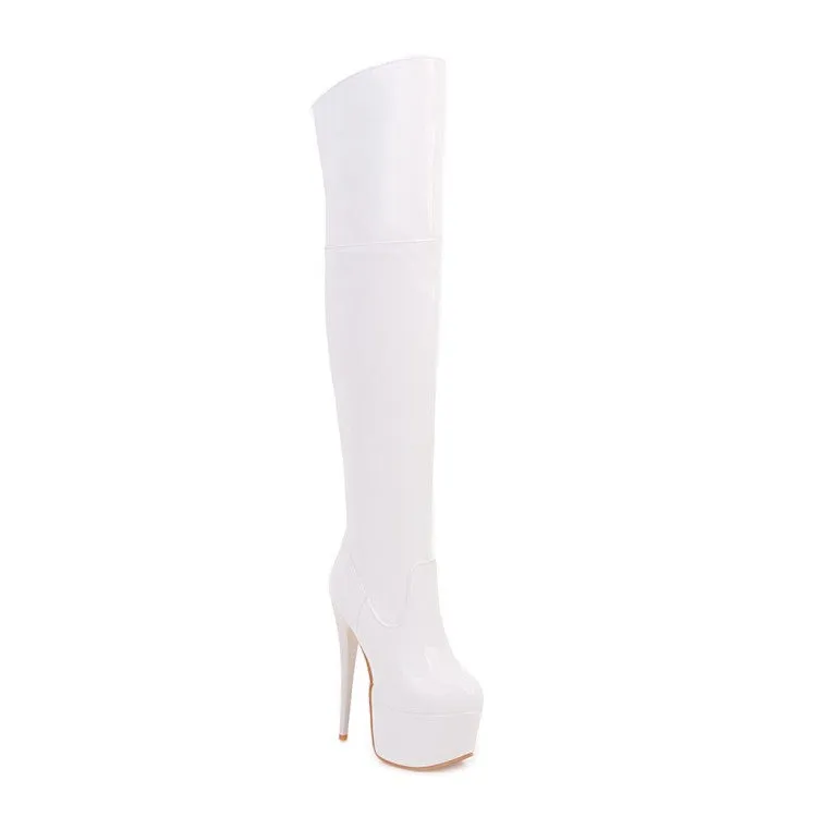 Women's Glossy Stitching Stiletto Heel Platform Over the Knee Boots