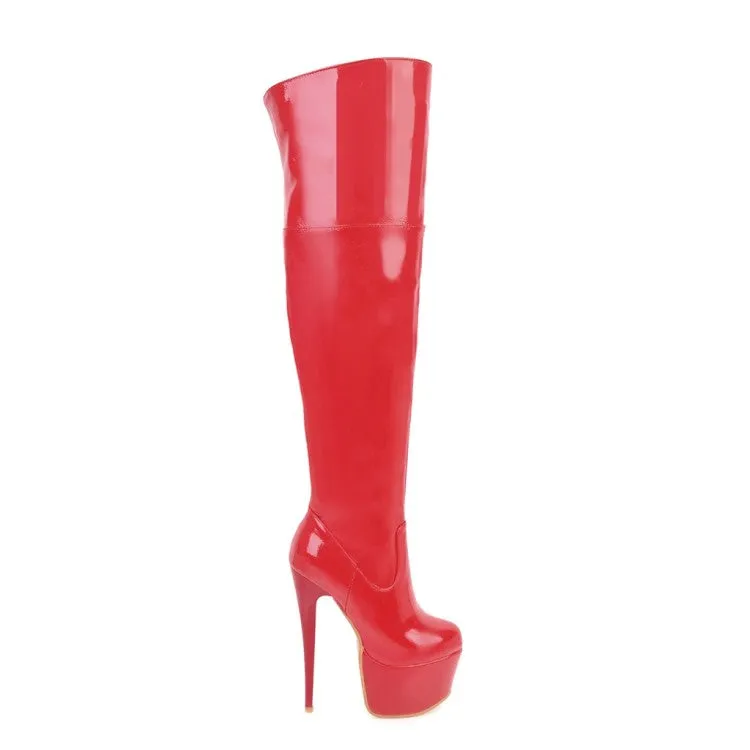 Women's Glossy Stitching Stiletto Heel Platform Over the Knee Boots