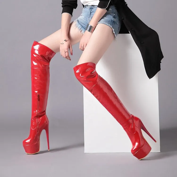 Women's Glossy Stitching Stiletto Heel Platform Over the Knee Boots