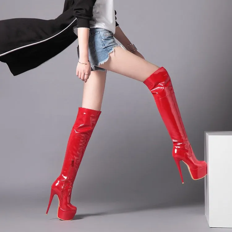 Women's Glossy Stitching Stiletto Heel Platform Over the Knee Boots