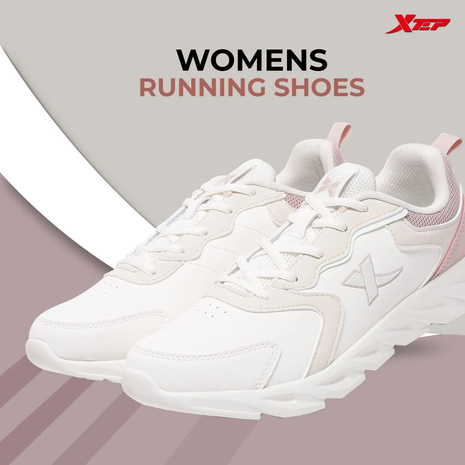 XTEP Women's White Brown Pink Synthetic Leather Upper IPR Sole Sports Running Shoes (4.5 UK)